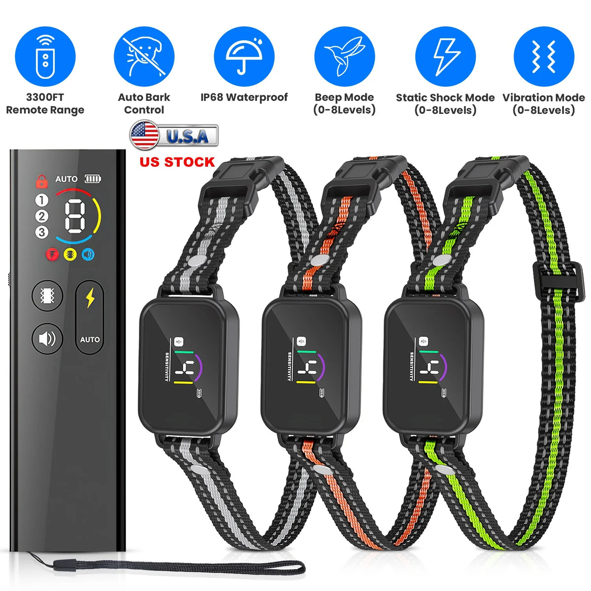 1Pc 2 in 1 Dog Shock and Bark Collar Dog Training Collar with Remote Rechargeable IP68 Waterproof with 3 Channels for Medium and Small Dogs