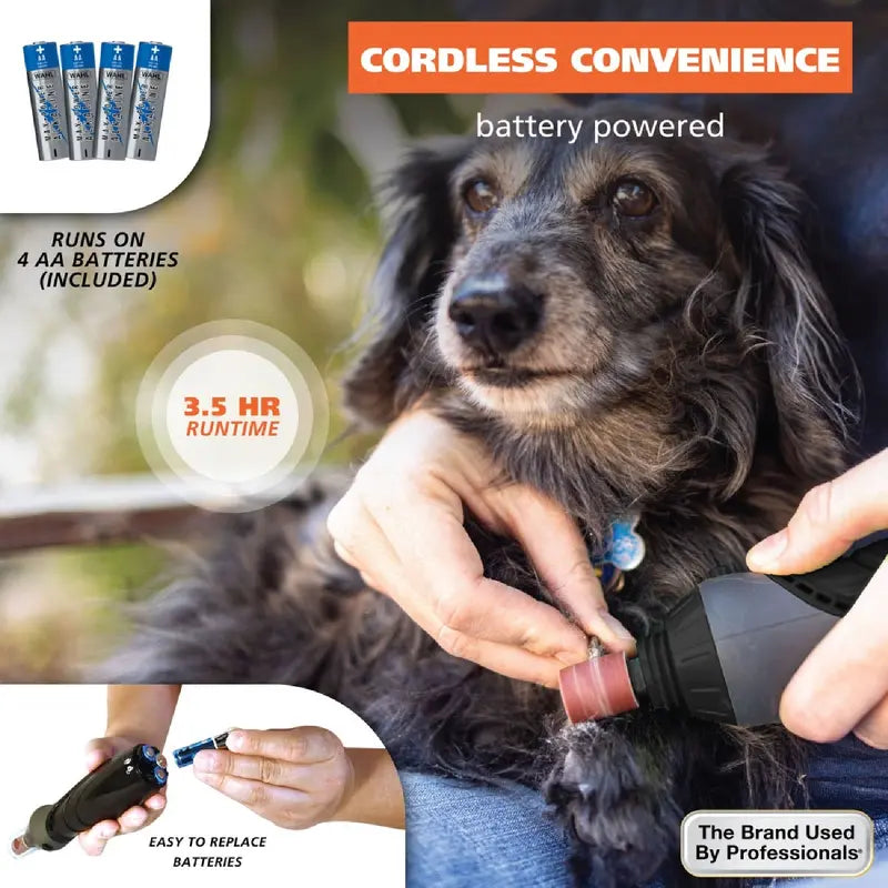 Wahl Grind & Smooth 2 Speed Battery Dog Nail Grinder with Concave Rounding Tip and Nail Guard for Increased Safety and Precise Nail Grinding - Model 3026333