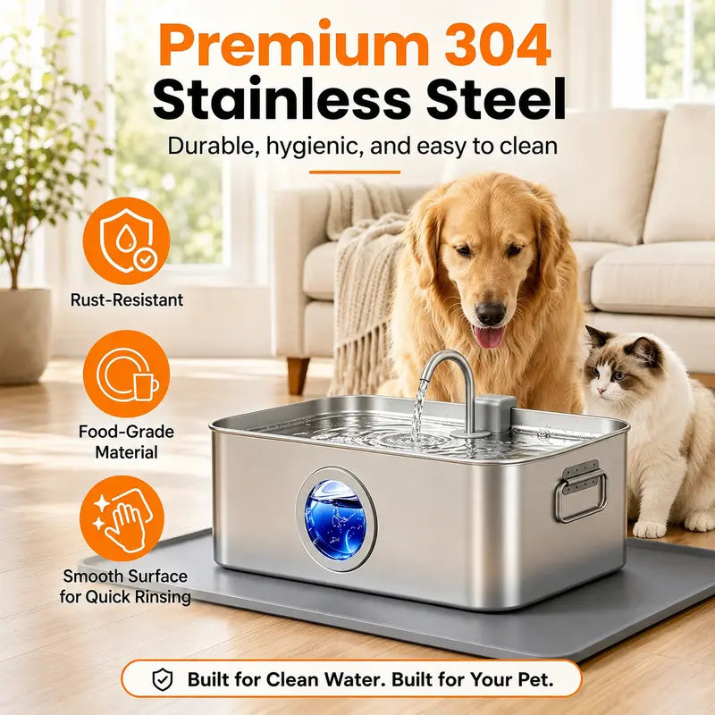 Sohochic 12L 304 SS Automatic Pet Water Fountain for Dogs & Cats, Large-Capacity Dispenser with LED Gauge, Quiet Pump, Multi-Pet Drinking Tray, Filter Set, with Filter Set