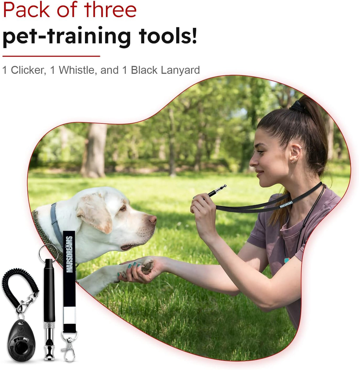 Pet Training Clicker, Whistle -Training Behaviour Aids Accessories for Puppies with Lanyard - Barking Control Device - Long Range Adjustable Frequency - Pack of 3 - Black