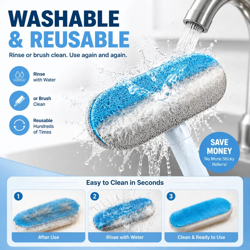 4-In-1 Pet Fur Removal Multi-Cleaner, Eco-Friendly Washable Reusable Lint Brush with Extra Long Adjustable Handle, Cost-Effective Comfortable Grip Tool for Sofa, Car Seats