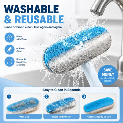 4-In-1 Pet Fur Removal Multi-Cleaner, Eco-Friendly Washable Reusable Lint Brush with Extra Long Adjustable Handle, Cost-Effective Comfortable Grip Tool for Sofa, Car Seats