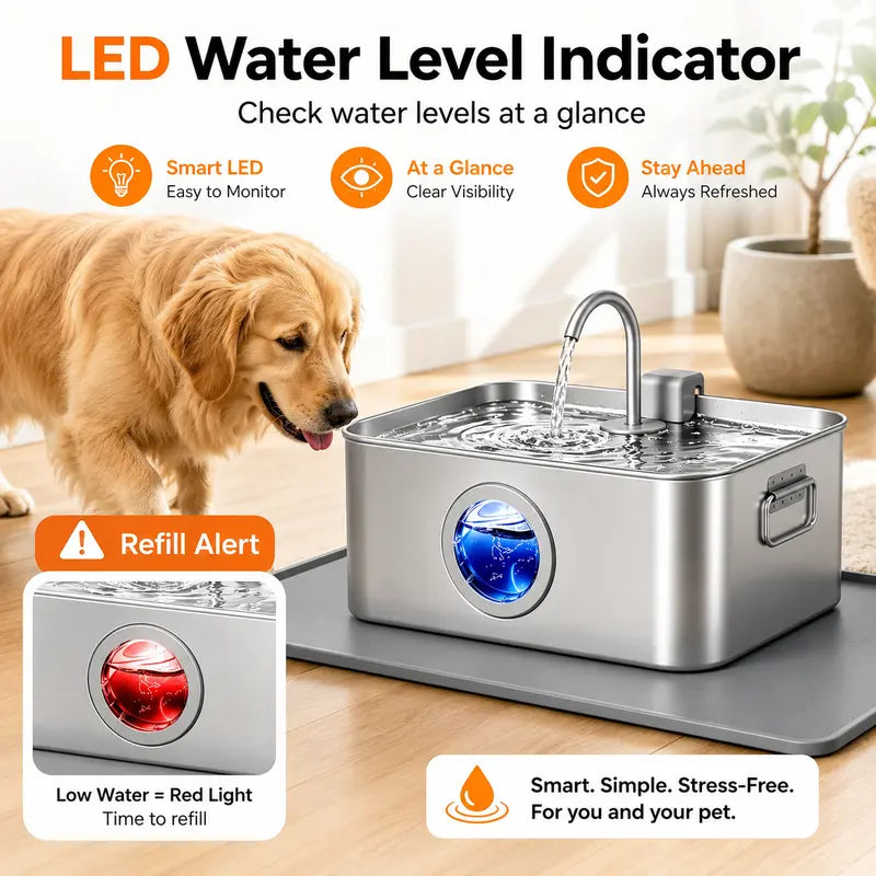 Sohochic 12L 304 SS Automatic Pet Water Fountain for Dogs & Cats, Large-Capacity Dispenser with LED Gauge, Quiet Pump, Multi-Pet Drinking Tray, Filter Set, with Filter Set