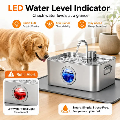 Sohochic 12L 304 SS Automatic Pet Water Fountain for Dogs & Cats, Large-Capacity Dispenser with LED Gauge, Quiet Pump, Multi-Pet Drinking Tray, Filter Set, with Filter Set