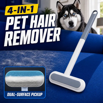 4-In-1 Pet Fur Removal Multi-Cleaner, Eco-Friendly Washable Reusable Lint Brush with Extra Long Adjustable Handle, Cost-Effective Comfortable Grip Tool for Sofa, Car Seats