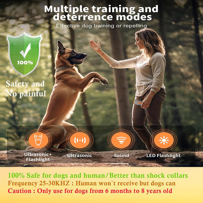 Upgrade Ultrasonic Dog Bark Deterrent Device, anti Barking Device for Dogs, Ultrasonic Dog Repeller Barking Silencer, Portable 3 Sonic Emitters 4 Mode Dog Trainer Stop Barking Device Indoor & Outdoor