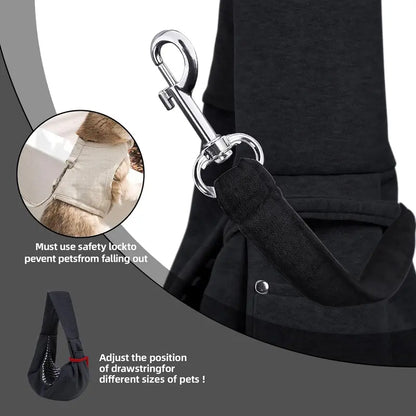 Hands-Free Purse-Style Dog & Cat Carrier Sling - Reversible, with Storage Pocket, Travel Safety Harness, Pet Travel Accessory (Black)