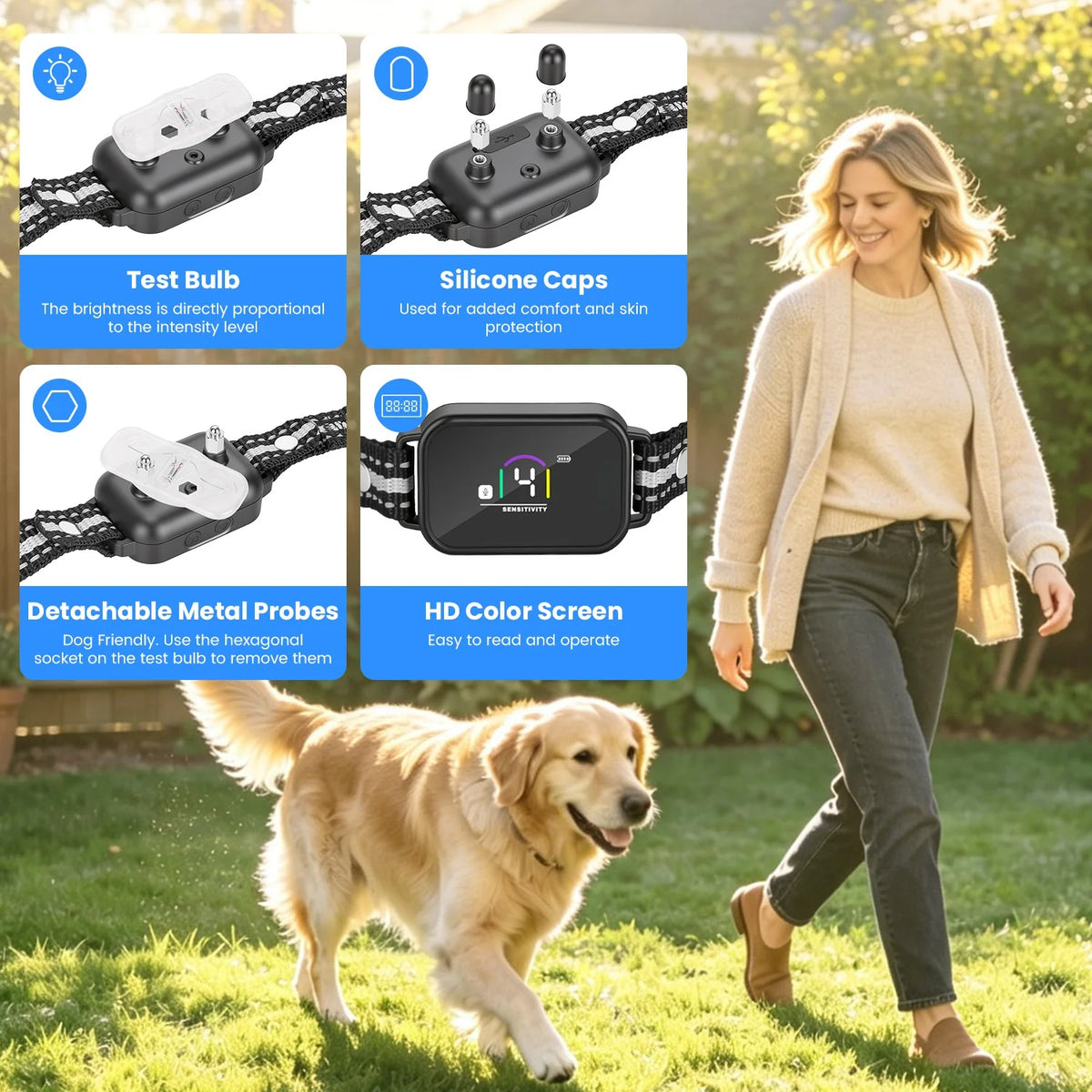 1Pc 2 in 1 Dog Shock and Bark Collar Dog Training Collar with Remote Rechargeable IP68 Waterproof with 3 Channels for Medium and Small Dogs