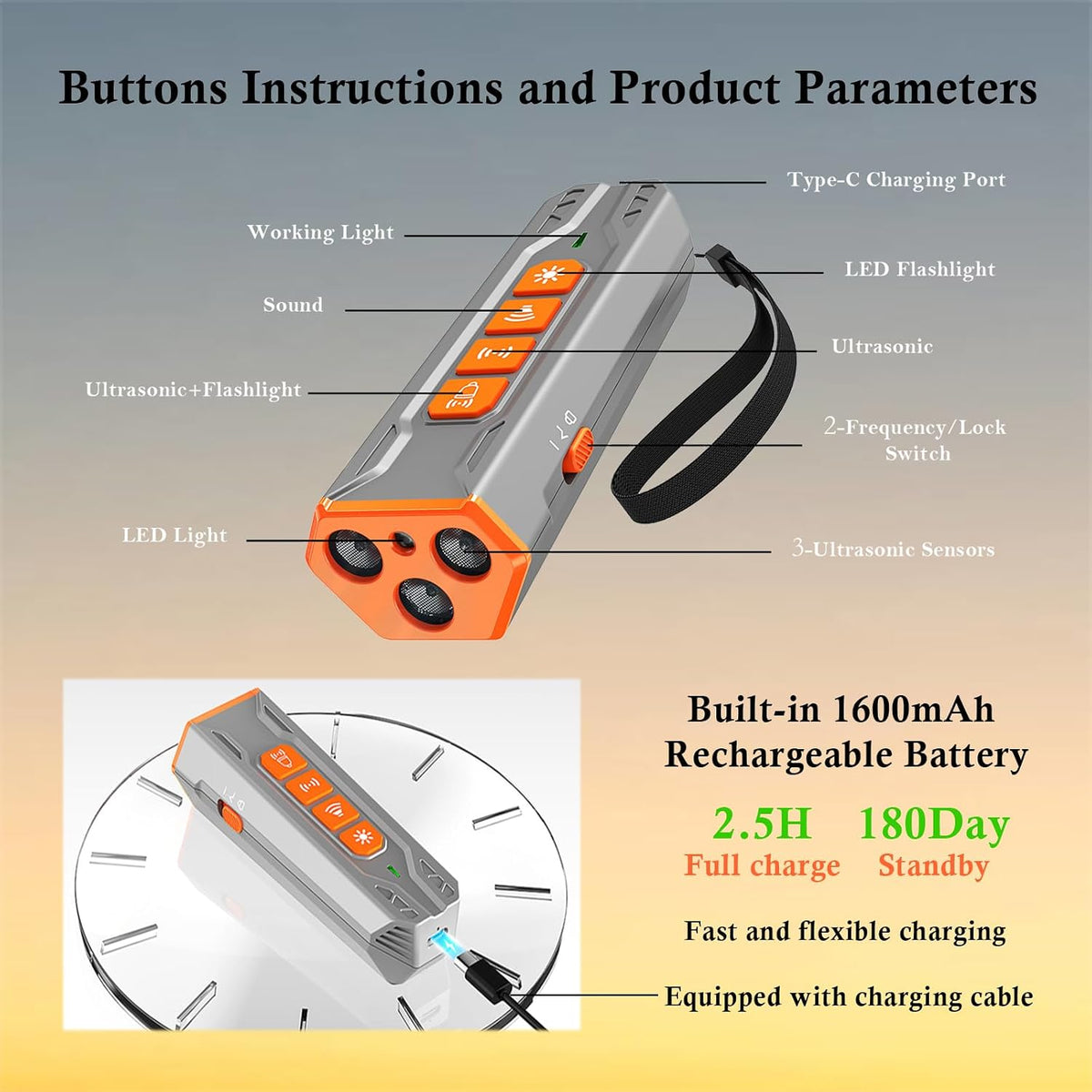 Upgrade Ultrasonic Dog Bark Deterrent Device, anti Barking Device for Dogs, Ultrasonic Dog Repeller Barking Silencer, Portable 3 Sonic Emitters 4 Mode Dog Trainer Stop Barking Device Indoor & Outdoor