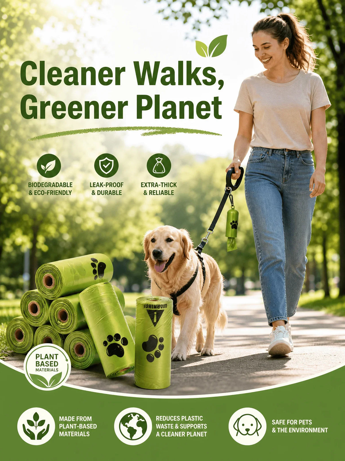 10-Roll Leak-Resistant Dog Waste Bags for Walking & Travel