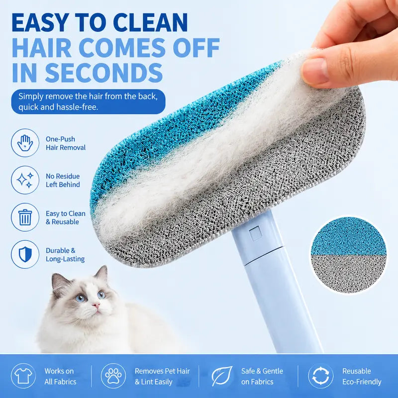 4-In-1 Pet Fur Removal Multi-Cleaner, Eco-Friendly Washable Reusable Lint Brush with Extra Long Adjustable Handle, Cost-Effective Comfortable Grip Tool for Sofa, Car Seats