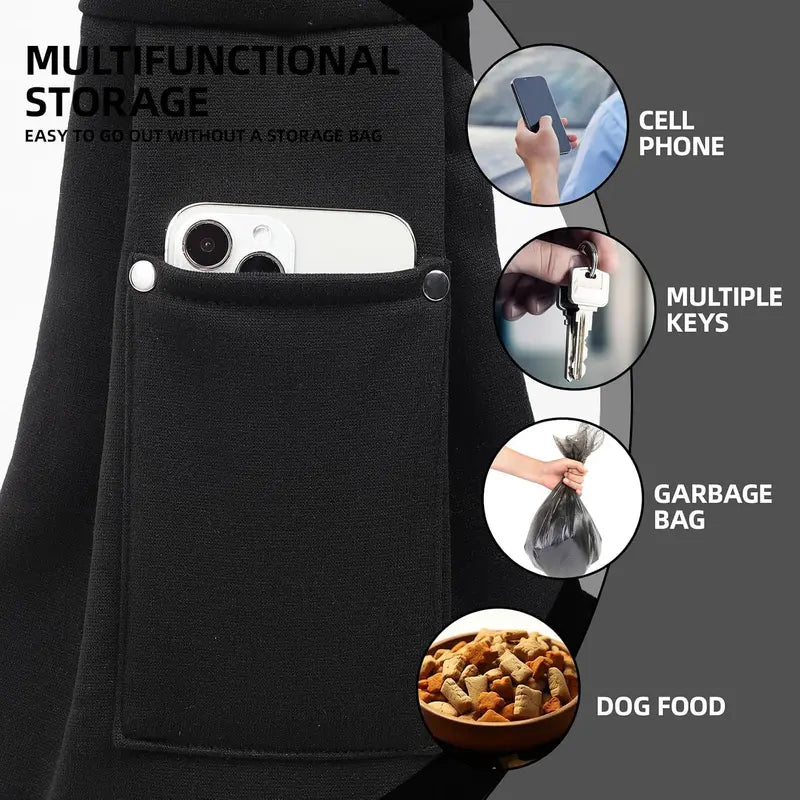 Hands-Free Purse-Style Dog & Cat Carrier Sling - Reversible, with Storage Pocket, Travel Safety Harness, Pet Travel Accessory (Black)