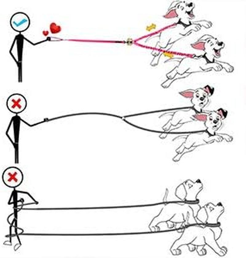 Dual Dog Leash,Double Dog Leash,Shock Absorbing Reflective Bungee for Two Dogs,Medium (6-35 Lbs)| Large (25-150 Lbs),360 Swivel No Tangle Walking Leash with Waste Bag Dispenser& Clicker