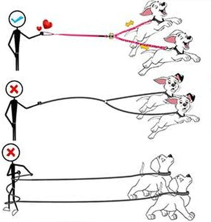 Dual Dog Leash,Double Dog Leash,Shock Absorbing Reflective Bungee for Two Dogs,Medium (6-35 Lbs)| Large (25-150 Lbs),360 Swivel No Tangle Walking Leash with Waste Bag Dispenser& Clicker