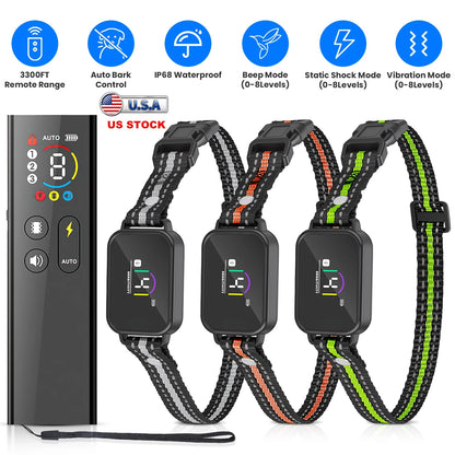 1Pc 2 in 1 Dog Shock and Bark Collar Dog Training Collar with Remote Rechargeable IP68 Waterproof with 3 Channels for Medium and Small Dogs