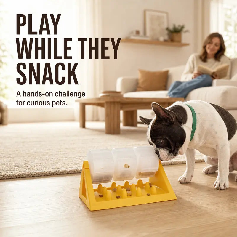 Smartwell PP Plastic 360-Degree Spin Action Dog Treat Dispenser Puzzle Feeder - 3 Removable Chambers, Slow Feeding Mental Enrichment Toy for Indoor Dogs