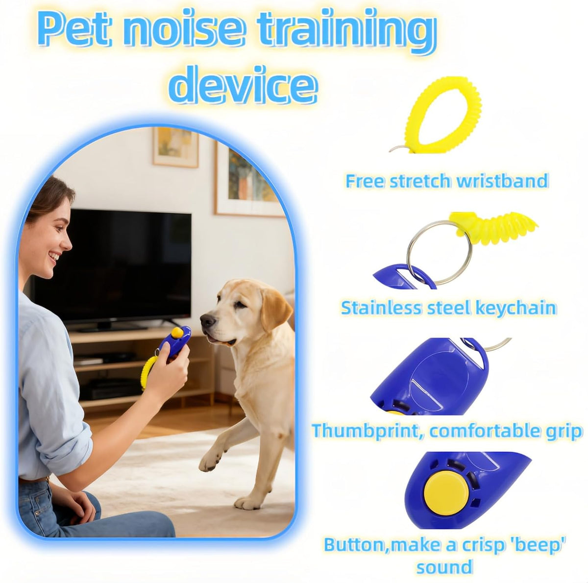 Dog Training Clicker with Wrist Strap, Effective Obedience Aid for Barking, Sit, Stay. Humane & Easy
