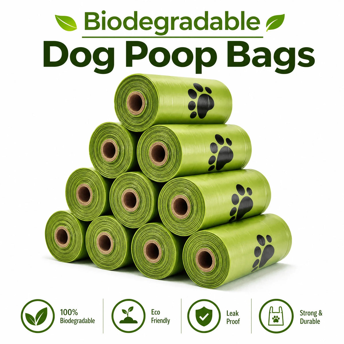 10-Roll Leak-Resistant Dog Waste Bags for Walking & Travel