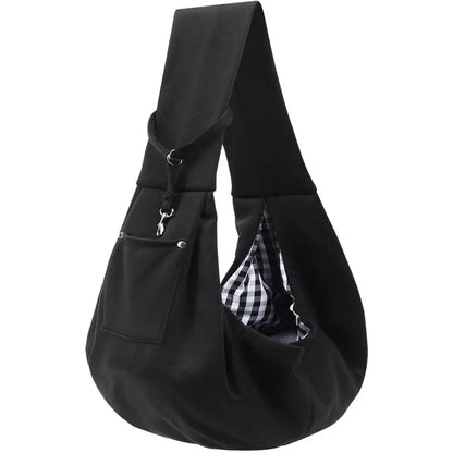 Hands-Free Purse-Style Dog & Cat Carrier Sling - Reversible, with Storage Pocket, Travel Safety Harness, Pet Travel Accessory (Black)