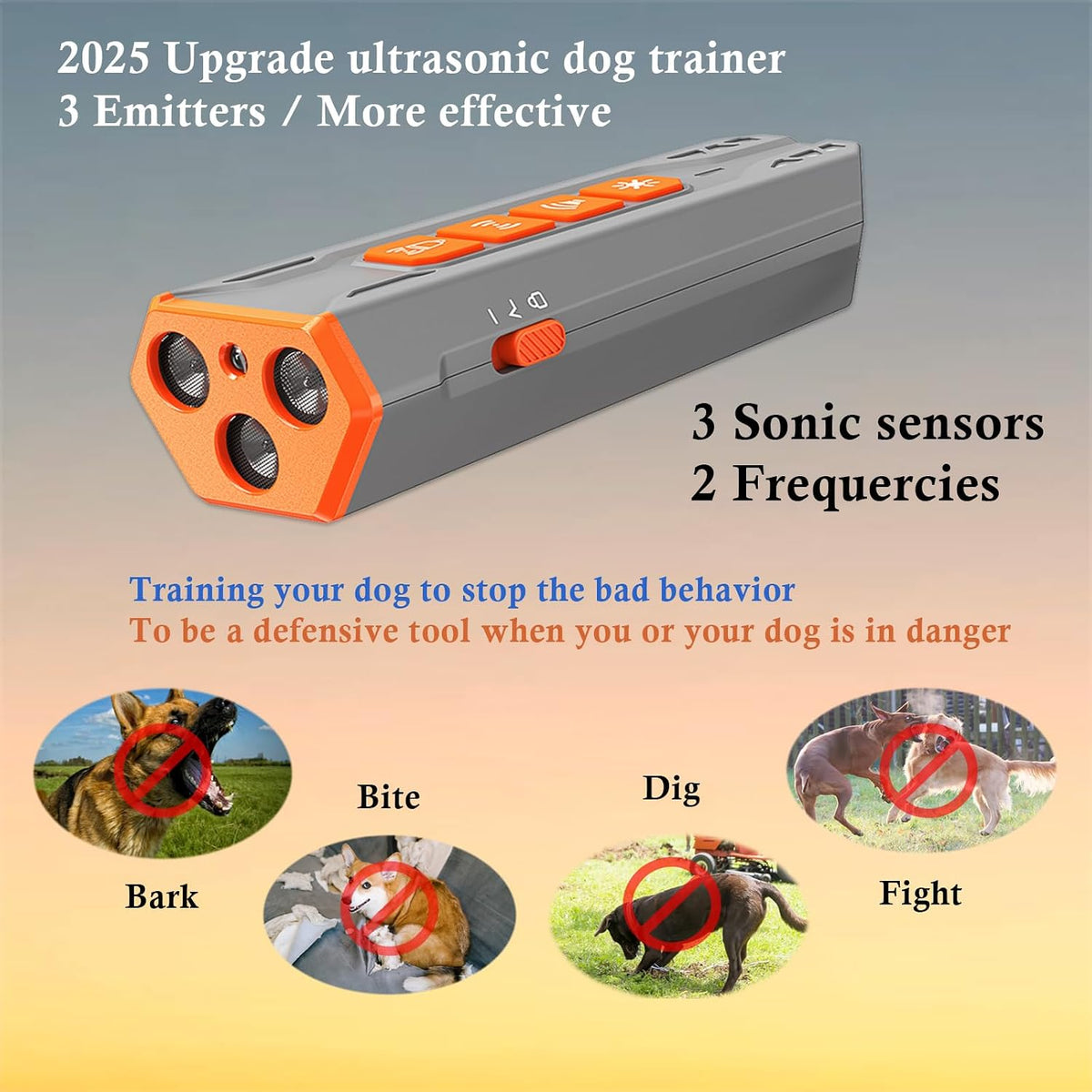Upgrade Ultrasonic Dog Bark Deterrent Device, anti Barking Device for Dogs, Ultrasonic Dog Repeller Barking Silencer, Portable 3 Sonic Emitters 4 Mode Dog Trainer Stop Barking Device Indoor & Outdoor