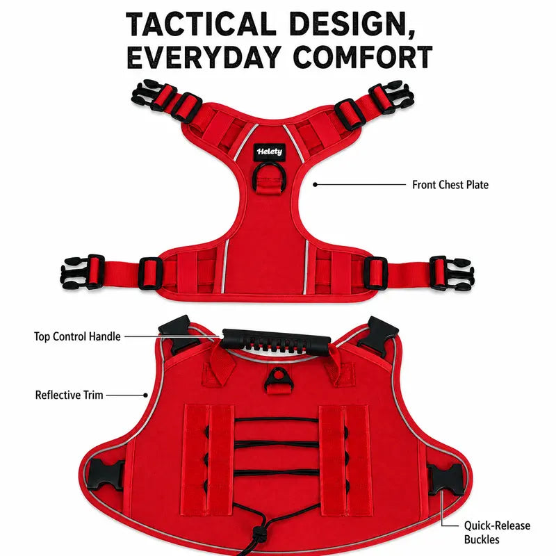 HELETY Dog 2-Piece Tactical Harness Set - No-Pull Reflective Adjustable Mesh+Polyester, Control Handle, Plush Corduroy Flexi Leash, Portable Water Bottle, Leather Bow Tie Collars for Small-Large Dogs, Escape-Proof Cat Safety Night Breakaway