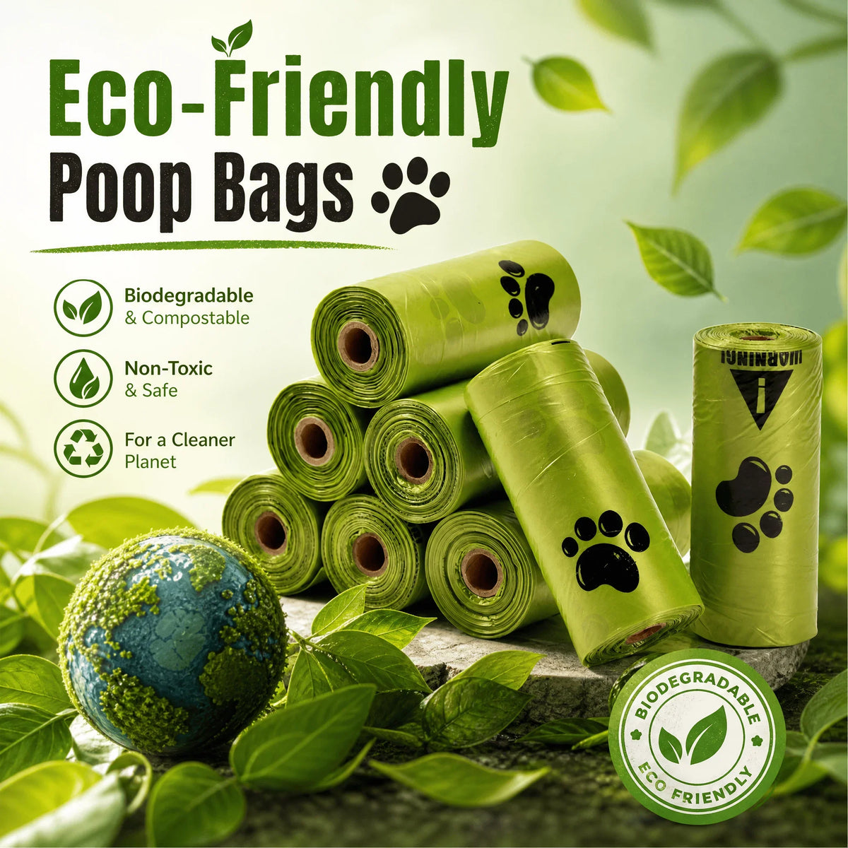 10-Roll Leak-Resistant Dog Waste Bags for Walking & Travel