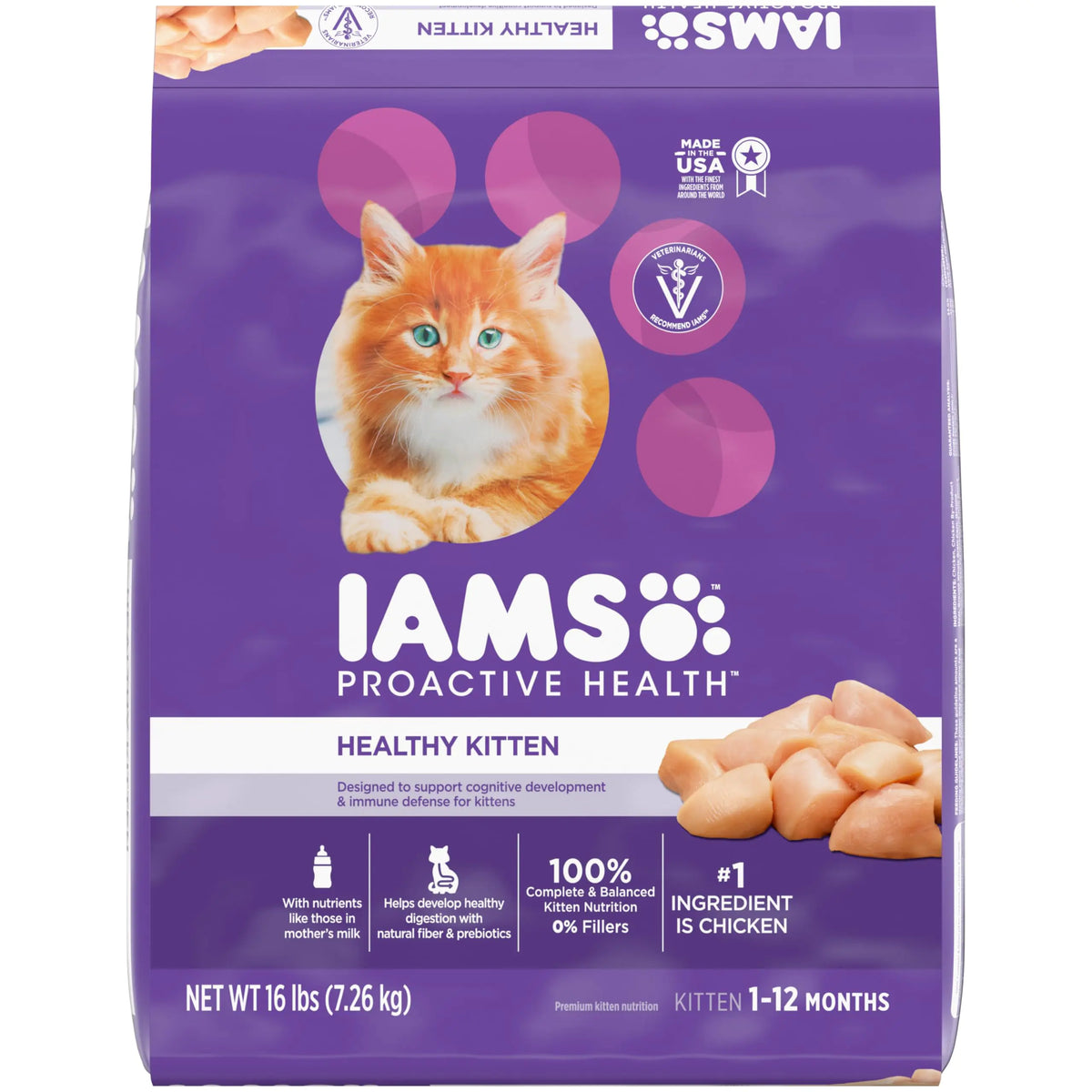 IAMS PROACTIVE HEALTH Healthy Kitten Dry Cat Food with Chicken Cat Kibble 16 lb. Bag