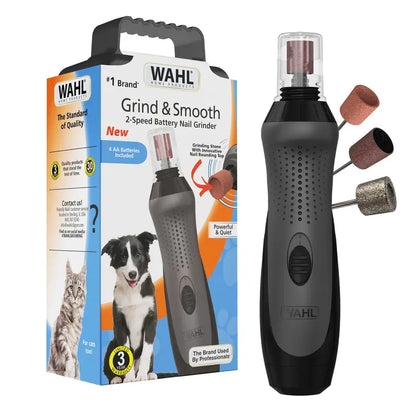 Wahl Grind & Smooth 2 Speed Battery Dog Nail Grinder with Concave Rounding Tip and Nail Guard for Increased Safety and Precise Nail Grinding - Model 3026333