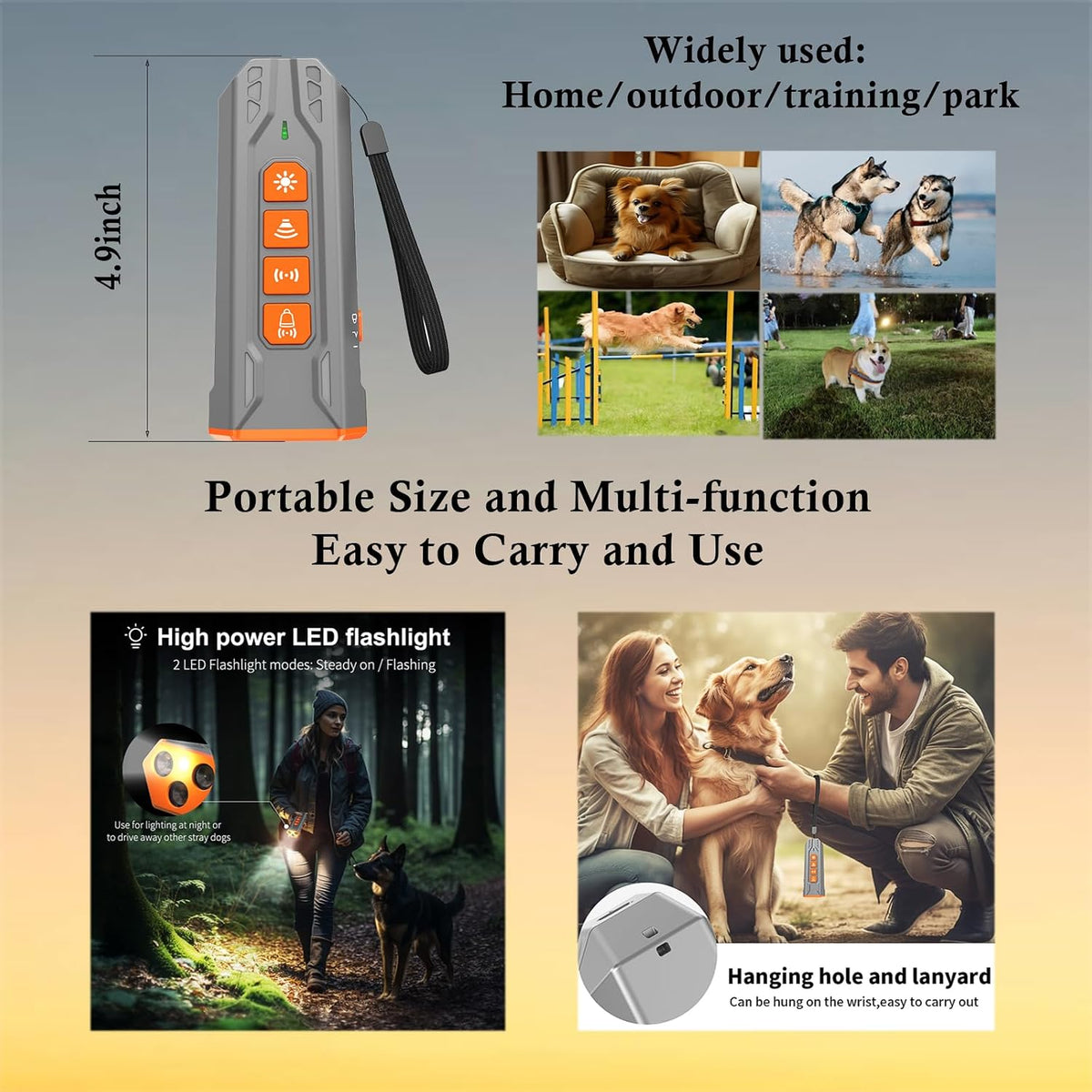 Upgrade Ultrasonic Dog Bark Deterrent Device, anti Barking Device for Dogs, Ultrasonic Dog Repeller Barking Silencer, Portable 3 Sonic Emitters 4 Mode Dog Trainer Stop Barking Device Indoor & Outdoor