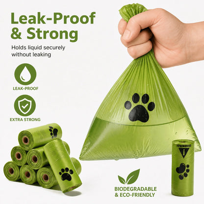10-Roll Leak-Resistant Dog Waste Bags for Walking & Travel
