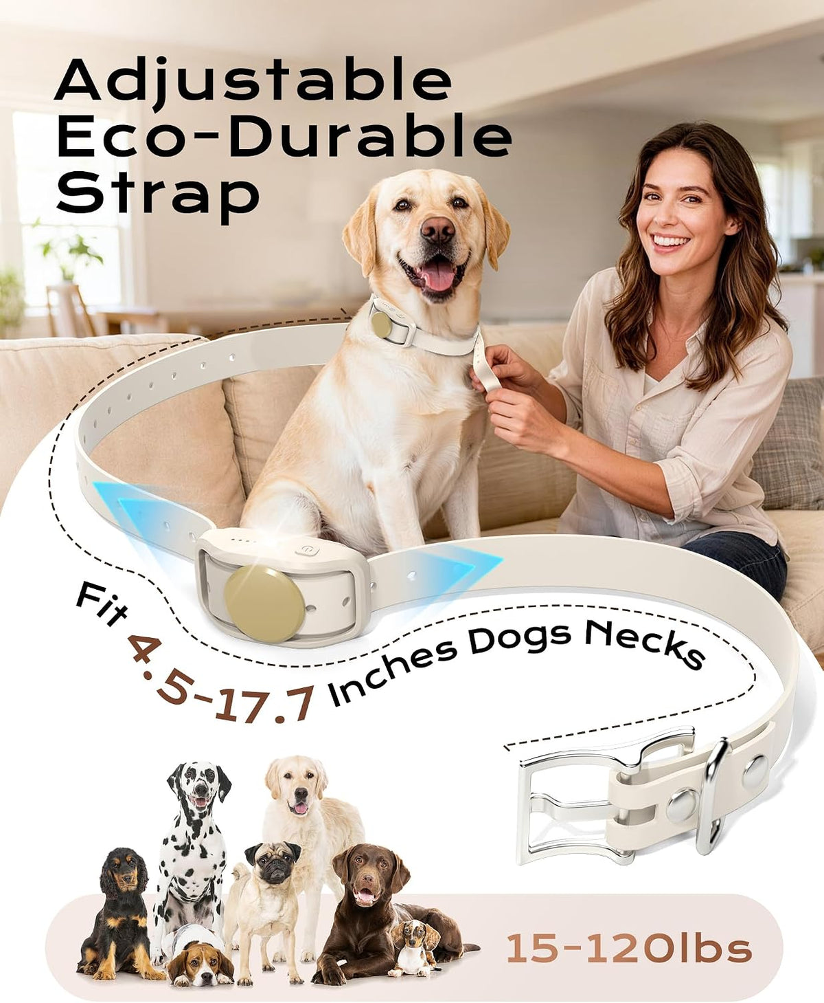 Shock Collar for Dogs, 4200FT Training Collar for 15-120Lbs Dog (Beige)