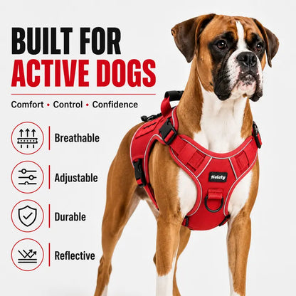 HELETY Dog 2-Piece Tactical Harness Set - No-Pull Reflective Adjustable Mesh+Polyester, Control Handle, Plush Corduroy Flexi Leash, Portable Water Bottle, Leather Bow Tie Collars for Small-Large Dogs, Escape-Proof Cat Safety Night Breakaway