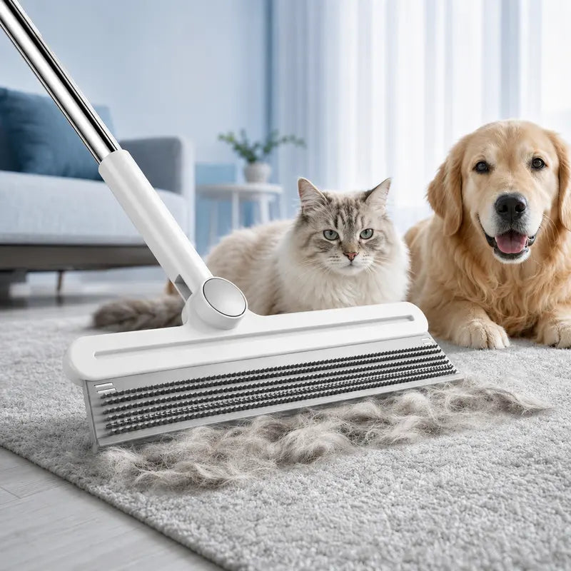 2PCS Silicone Pet Hair Removal Broom Set - Double-Sided, Textured Rows, Large/Small Options for Carpet Cleaning & Dog/Cat Grooming