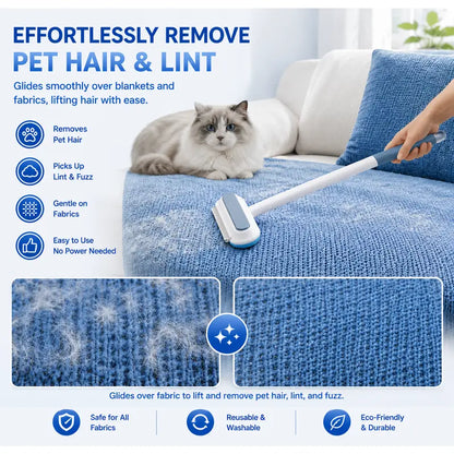 4-In-1 Pet Fur Removal Multi-Cleaner, Eco-Friendly Washable Reusable Lint Brush with Extra Long Adjustable Handle, Cost-Effective Comfortable Grip Tool for Sofa, Car Seats