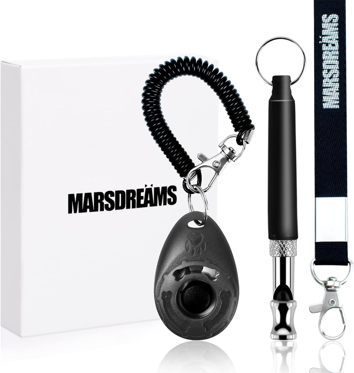 Pet Training Clicker, Whistle -Training Behaviour Aids Accessories for Puppies with Lanyard - Barking Control Device - Long Range Adjustable Frequency - Pack of 3 - Black