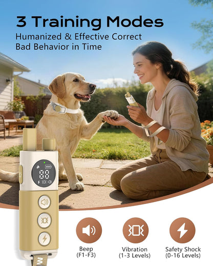 Shock Collar for Dogs, 4200FT Training Collar for 15-120Lbs Dog (Beige)