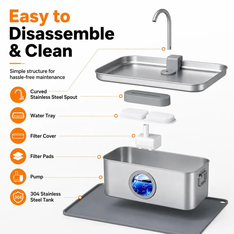 Sohochic 12L 304 SS Automatic Pet Water Fountain for Dogs & Cats, Large-Capacity Dispenser with LED Gauge, Quiet Pump, Multi-Pet Drinking Tray, Filter Set, with Filter Set