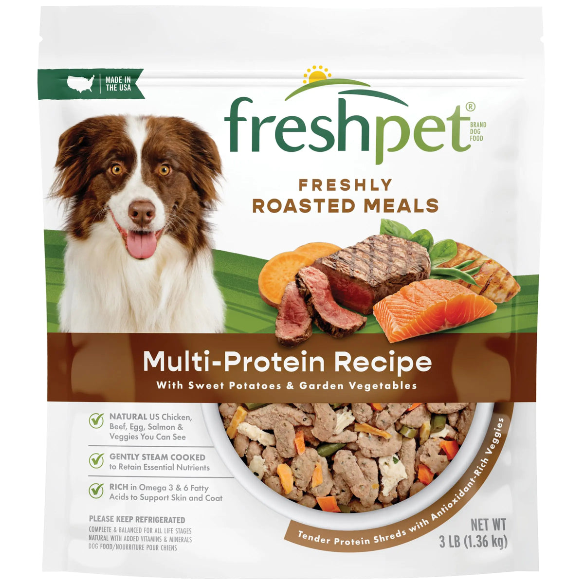 Freshpet Dog Food Multi-Protein Complete Meal Chicken Beef Egg and Salmon Recipe 3Lb