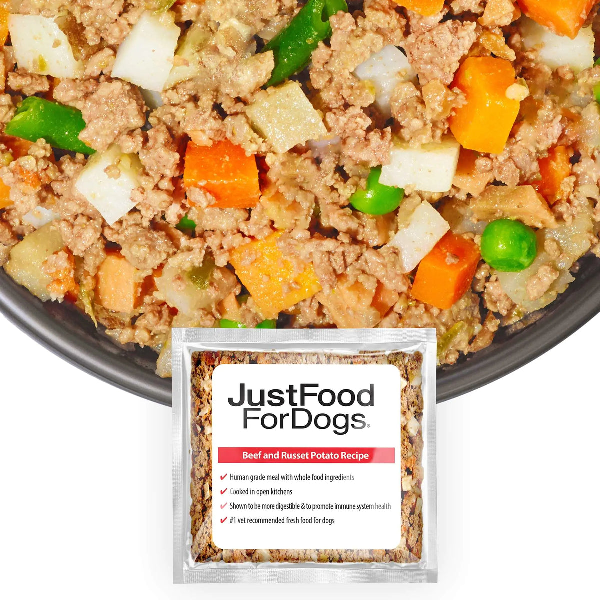 JustFoodForDogs Frozen Beef & Russet Potato Dog Dinner - Human Grade 5.5 oz (18 Pack)
