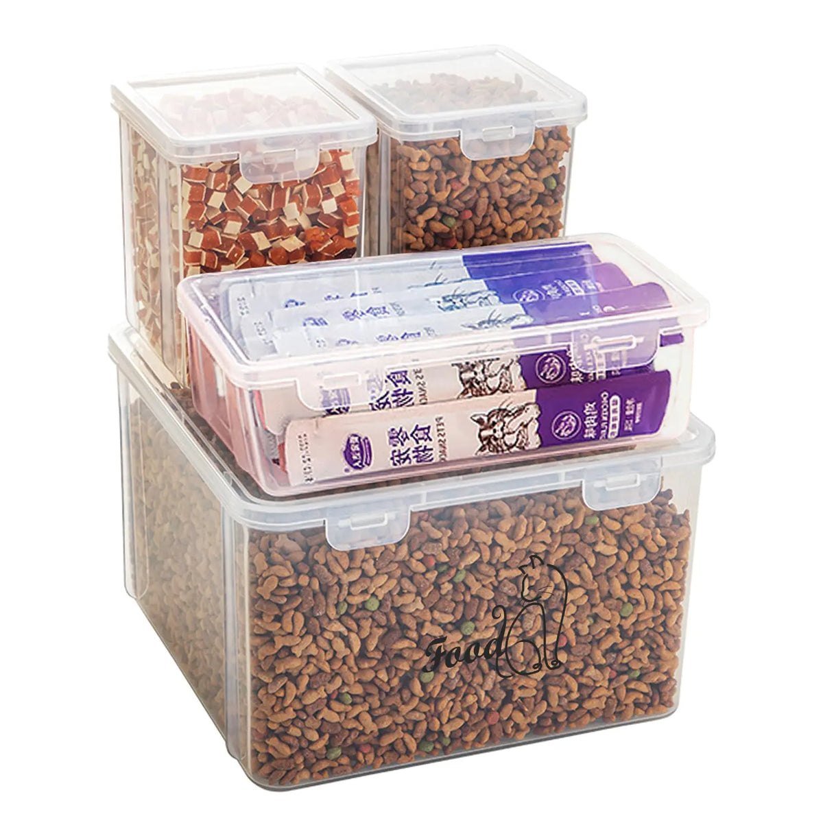 Brabtod 4-Piece Airtight Pet Food Storage Set Cat, Dog
